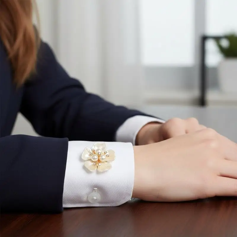 Alloy Pearl Flower Button Cover Rhinestone Embellished Clips Detachable Cufflinks Button Cover For Women Dress Shirts Crafting