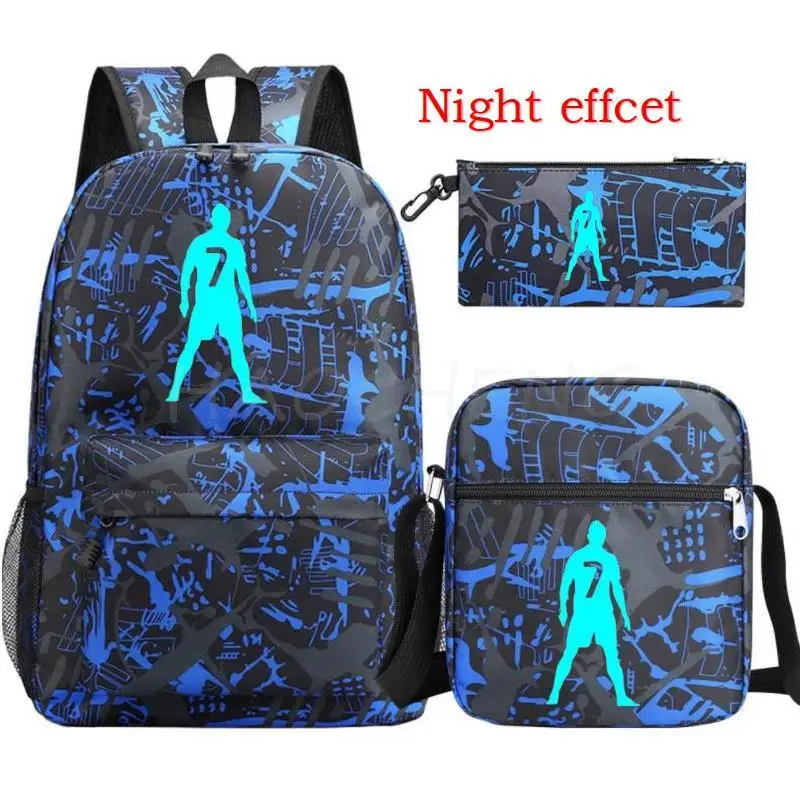 Hot CR7 Luminous Print Backpack For Teenager Girls Boy School Bag Laptop Rucksack School Gift Knapsack With Pencil Case 3Pcs Set