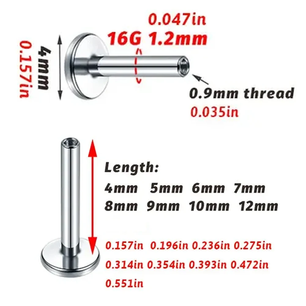 Nice Wholesale 5/10/50PCS G23 Titanium Internal Thread Labret Piercing Nose Rings Ear Lip Studs Labret Body Piercing Accessories