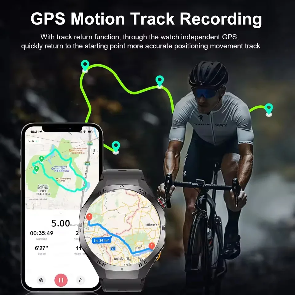 Untuk HUAWEI GT5 Pro GPS Smart Watch Pria Layar Ultra AMOLED 1.52 inci Deteksi Detak Jantung Panggilan BT Smartwatch Olahraga Kebugaran Gelang Tahan Air