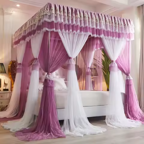 Luxury Double-deck Romantic White Lace Bed Mantle Princess Floor-standing mosquito net Room Decoration (with or without frame)