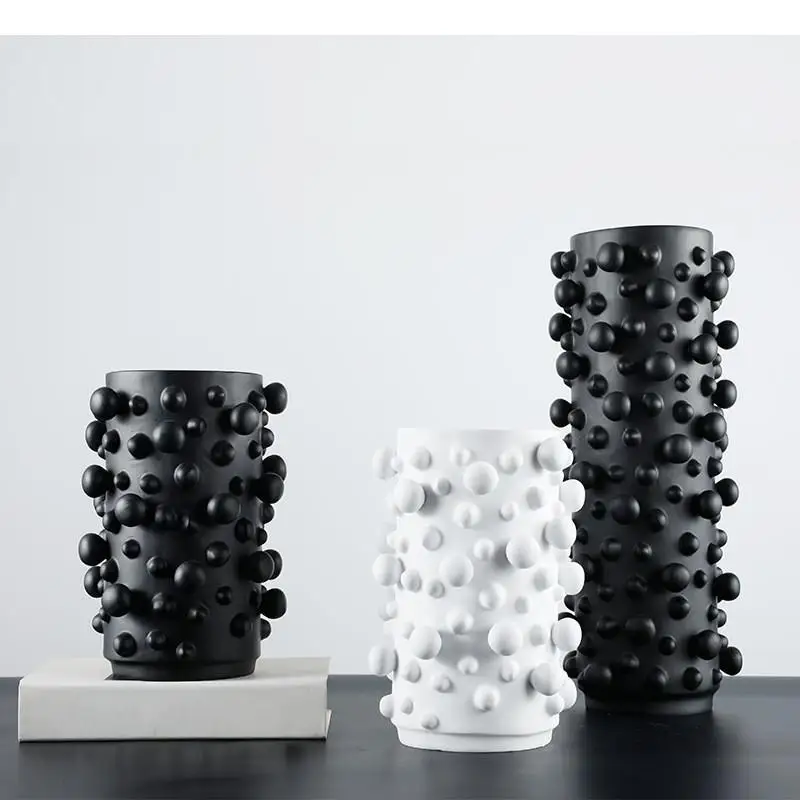 Resin vase Black and white Abstract dots irregularly raised crafts ornaments Storage organization Decoration Flower