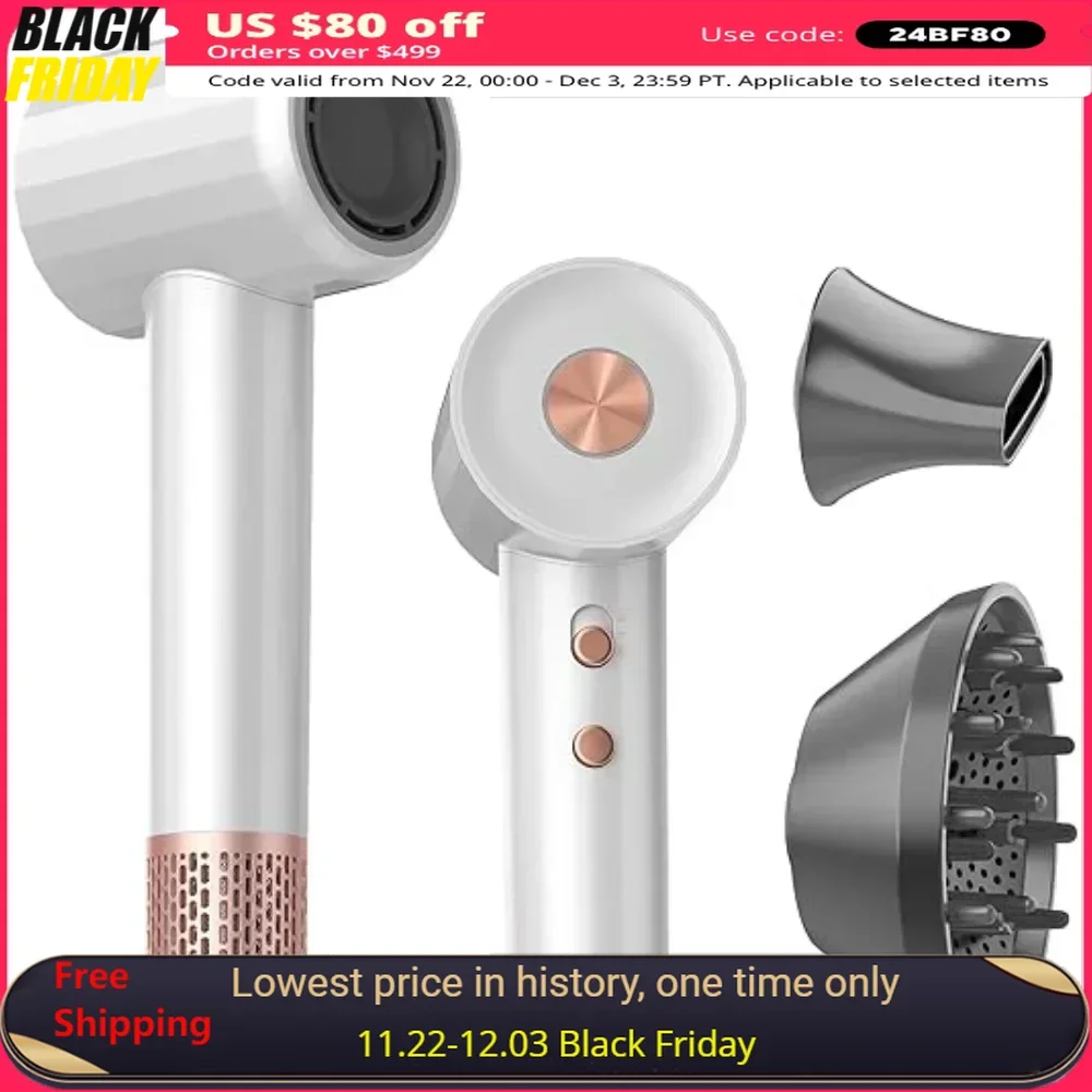 Hair Dryer, High Speed 110, 000 RPM Brushless Motor Magnetic Nozzle & Thermo-Control Hairdryer, Portable Hair Dryer