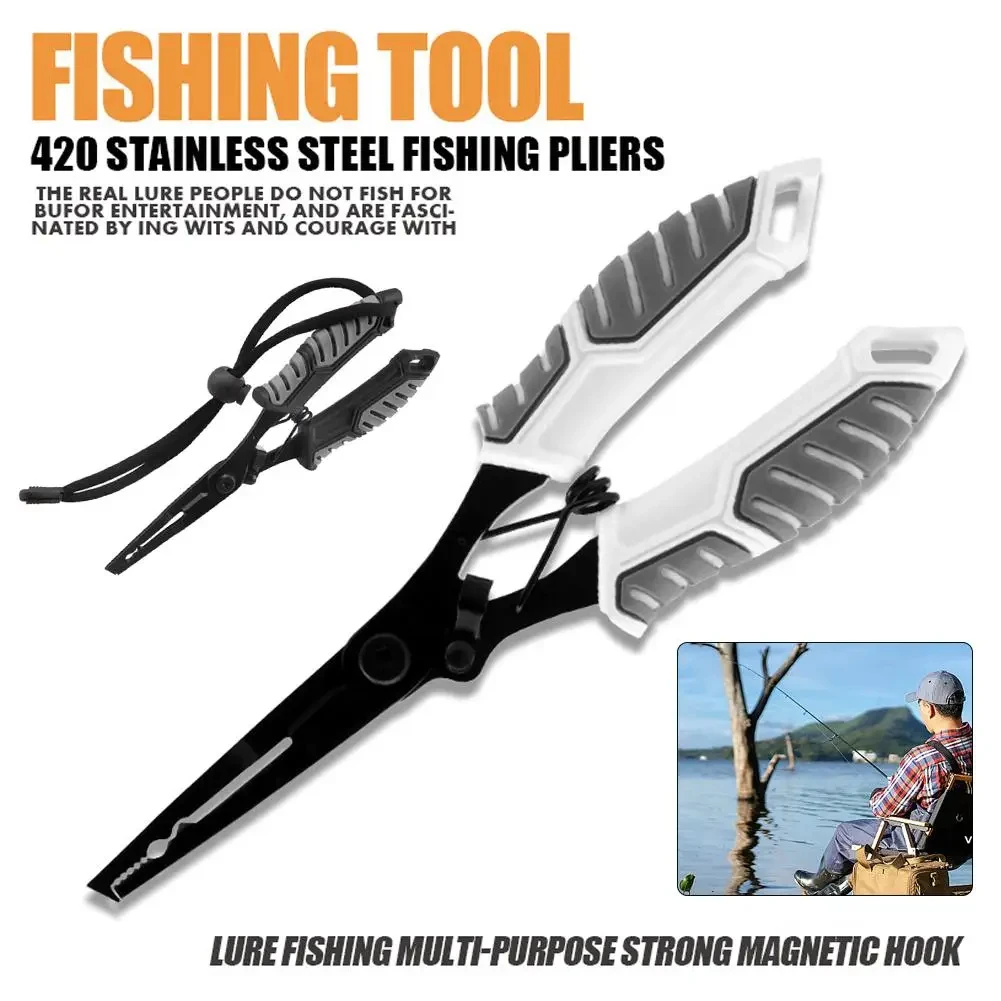 Stainless steel fishing pliers, fishing hook remover, fishing knife, high-strength tool, road clamp, anti slip woven scissors 