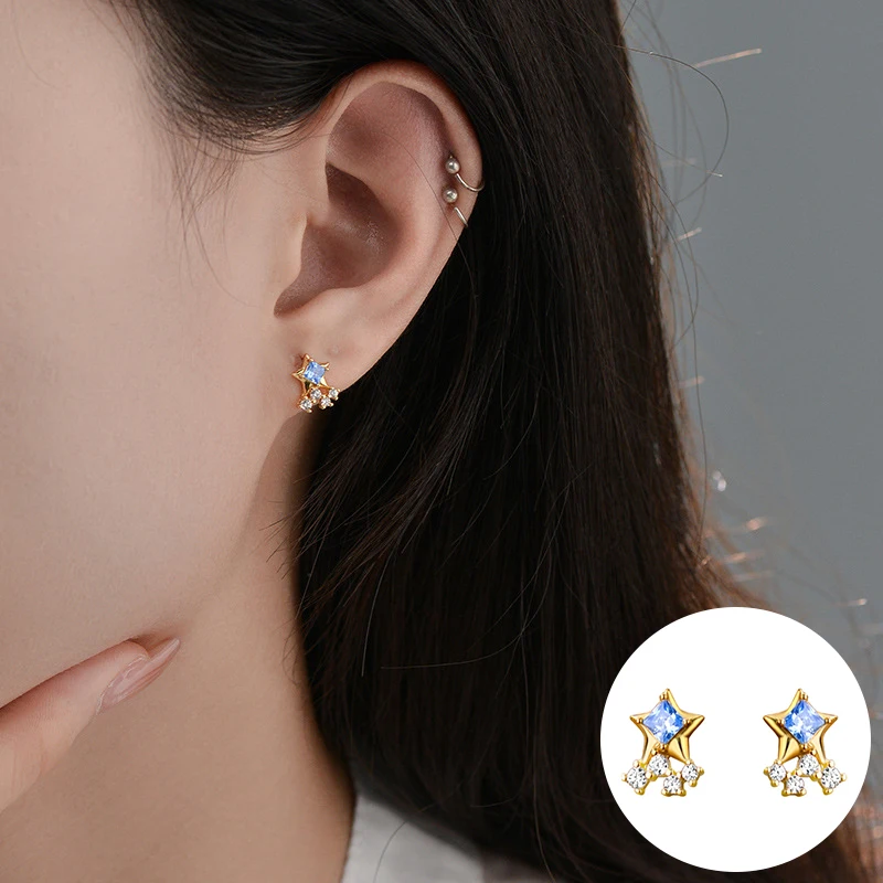 

100% 925 Sterling Silver Zircon Star Earrings for Women Girl Fashion Mini Geometric Design Jewelry Birthday Gift Dropshipping