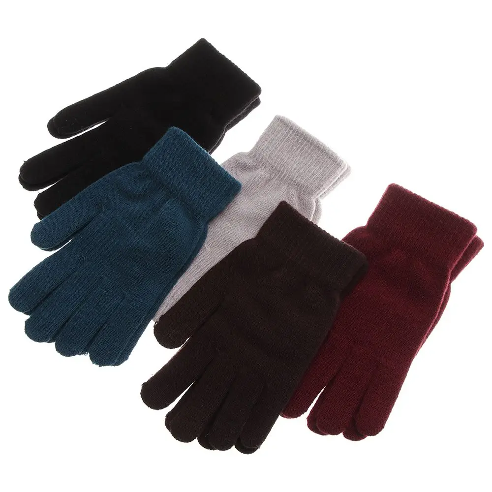 

Women Men Unisex Winter Ribbed Knitted Full Fingered Gloves Basic Thicken Plush Lining Mittens Magic Thermal Wrist Warmer