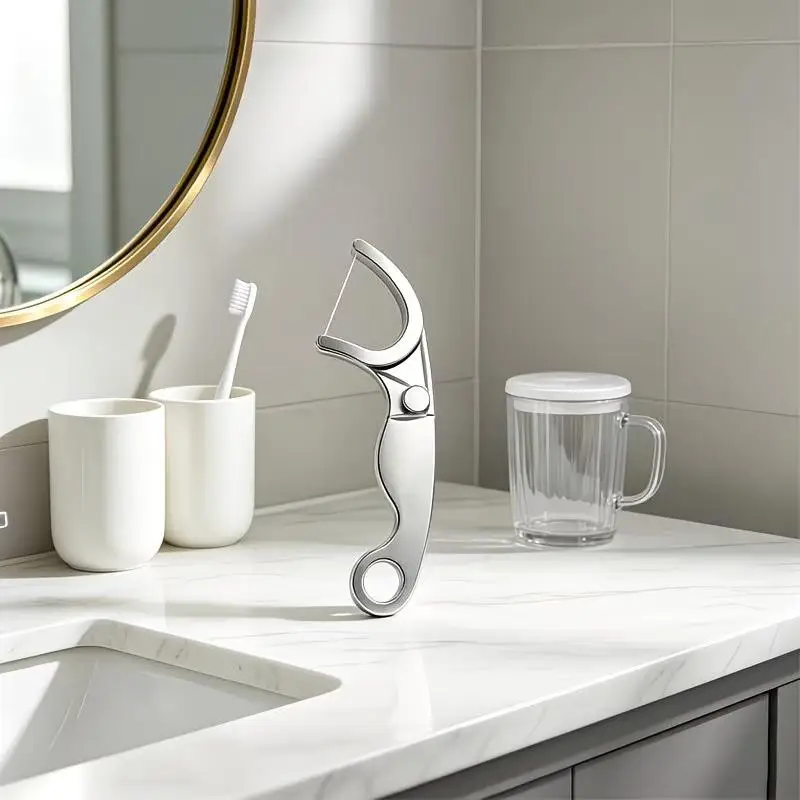 Dental Floss Holder Life-time Floss Pick Reusable Portable Oral Care Tool For Daily Oral Care Home And Travel Us Stainless Steel