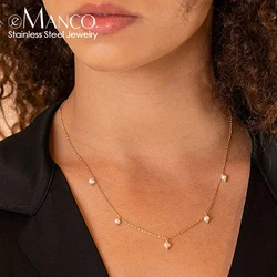 eManco Stainless Steel Imitation Pearl Pendant Necklace Fashion Chain Jewelry for Women Gifts