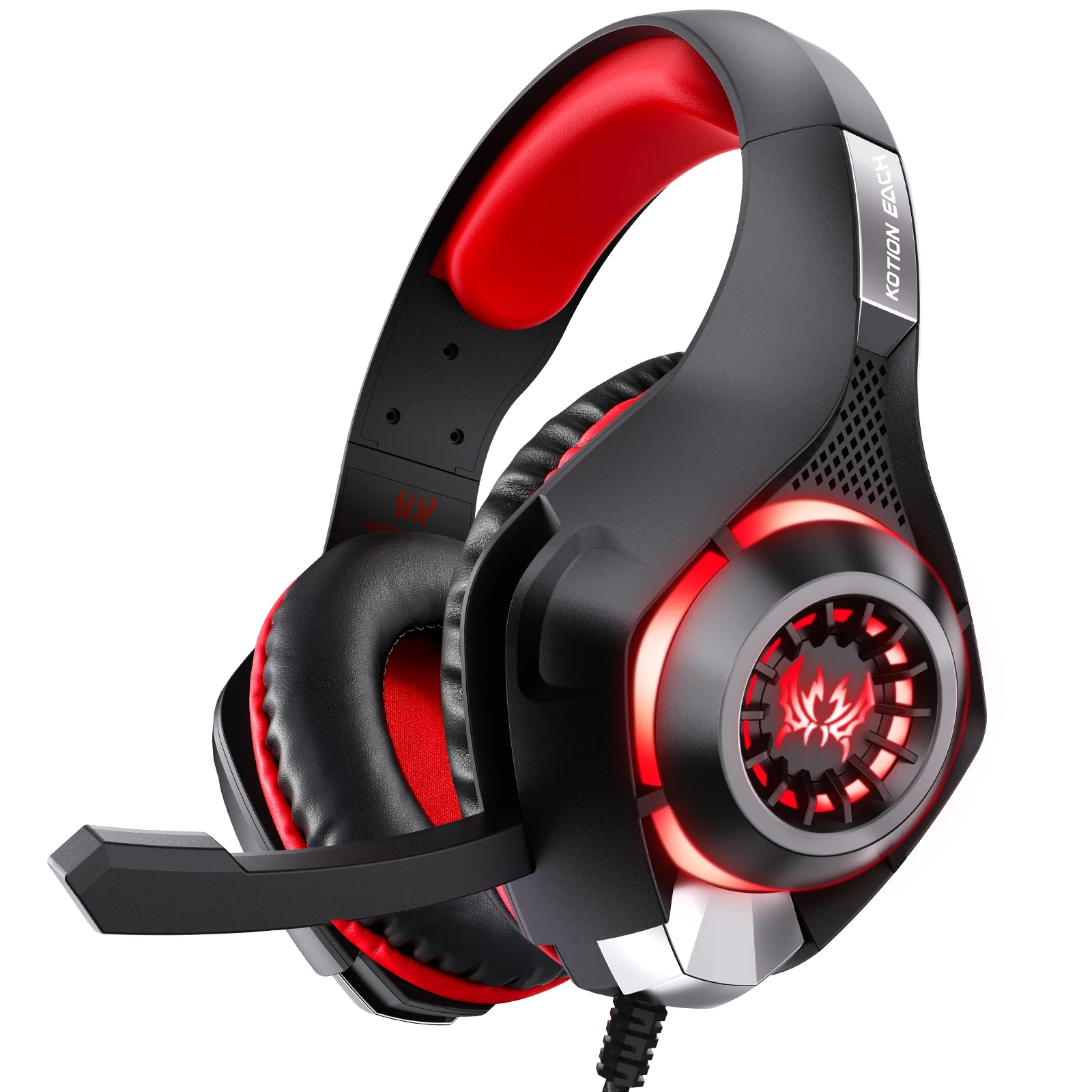 Gaming Headset with Mic RGB LED Light Over Ear Headphones Stereo Surround Sound for PC Console Mobile Gamer Black