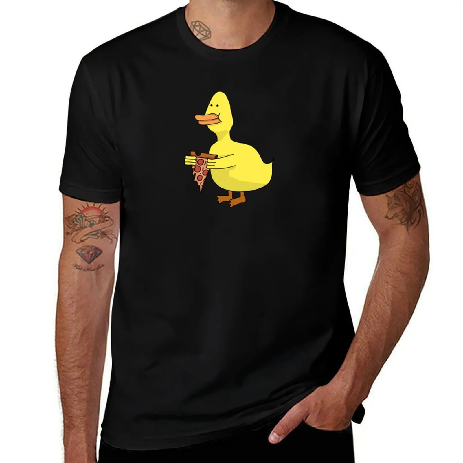 Duck holding a slice of pizza T-Shirt Summer Sports Quick Dry T-Shirt