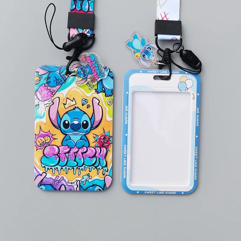 Disney-Funda de cuero con dibujos animados para tarjetas de identificación, monederos para tarjetas de autobús, Stitch