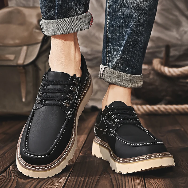 Zapatos de trabajo de marca para hombre, zapatos informales de suela gruesa resistentes al desgaste, Oxford, versátiles, de negocios