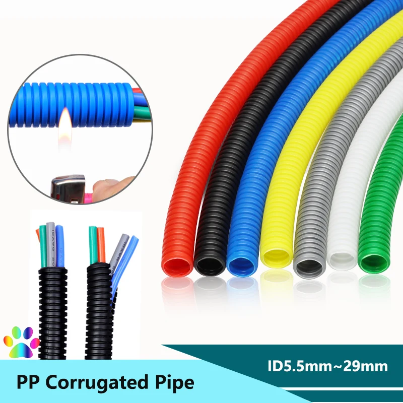 1/5M Plastic Corrugated Pipe OD 7.5~34.5mm Automotive Cable Harness Wire Threading Cover Convoluted Split Loom Tubing Sheath