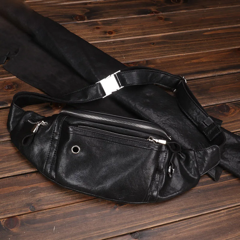 Sheepskin male mobile phone storage large capacity sports multi-function waist bag cashier diagonal cross leather chest bag