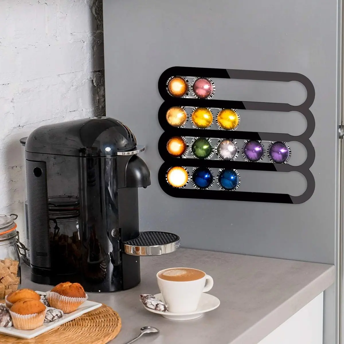 حامل كبسولات أكريليك أسود للمطبخ وحامل كبسولة المطبخ ومجموعة القهوة للكبسولات #1