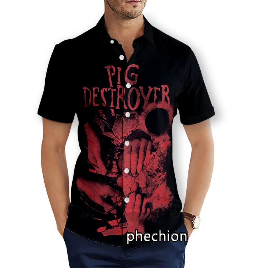 

phechion Mens Short Sleeve Beach Shirts Pig Destroyer Band 3D Print Casual Shirts Fashion Streetwear Men Tops X285