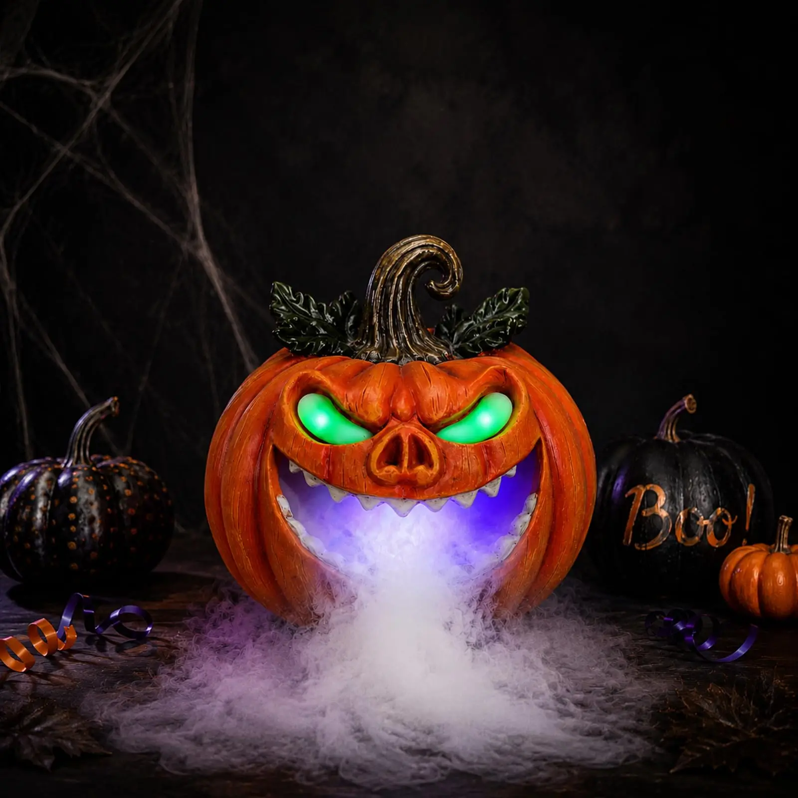 Halloween Pumpkin Fog Machine with Glowing Eyes, Water Mist Maker