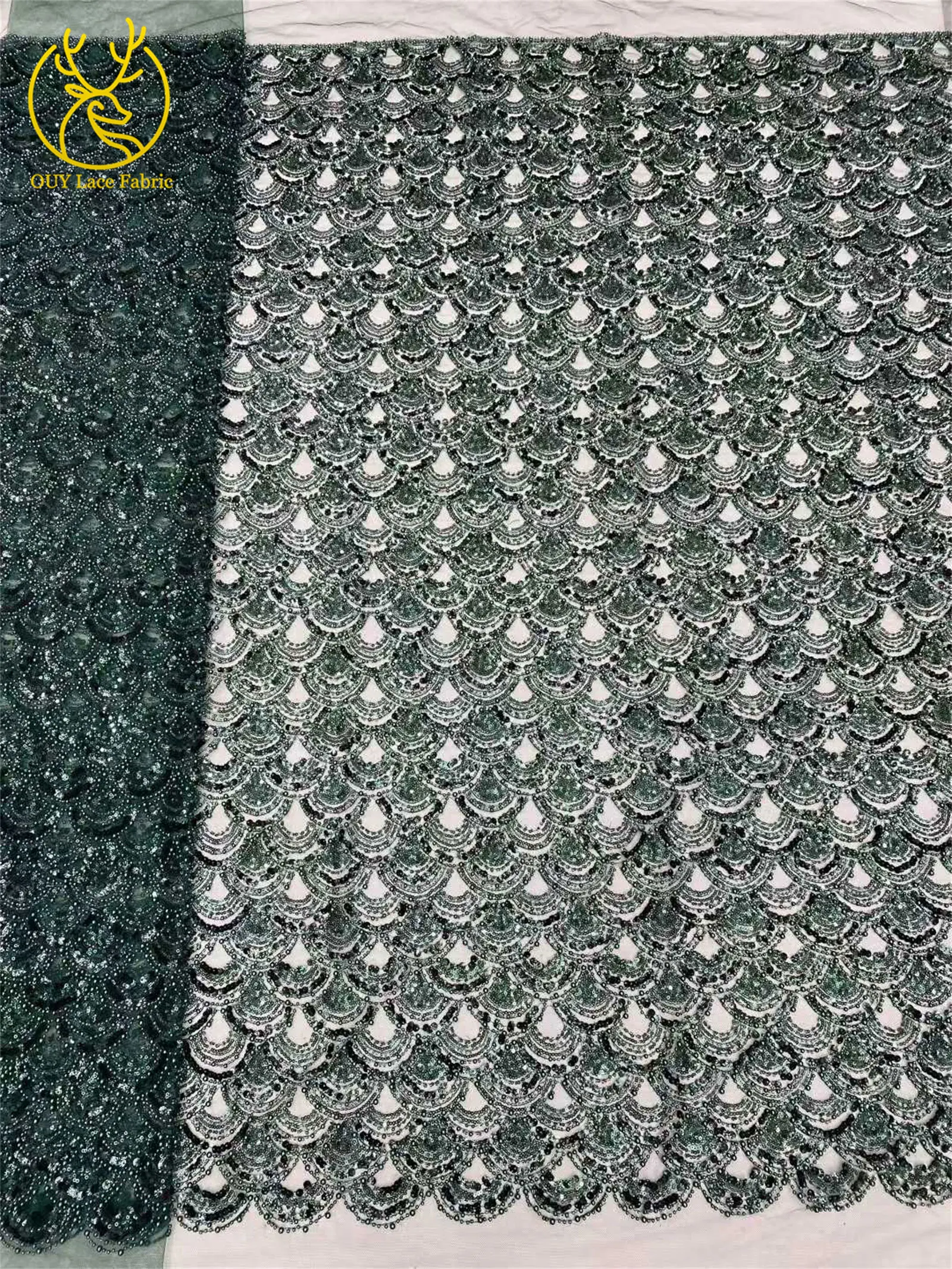 Tiefblauer afrikanischer schwerer Perlen-Spitzenstoff 2026 Hochwertiger nigerianischer Pailletten-Spitzenstoff für Hochzeit, Party, Kleid, 5 Yards – Detail 11
