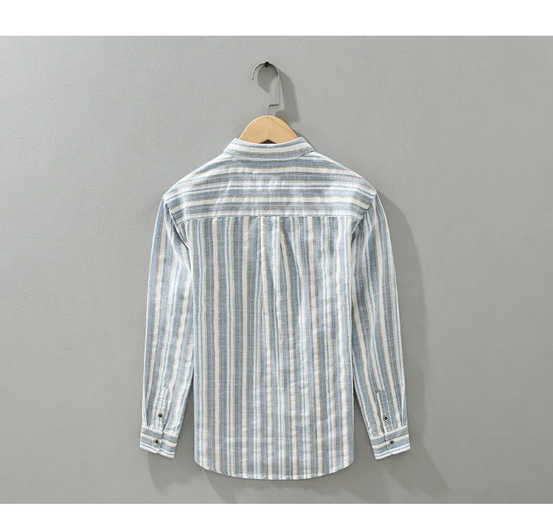 Spring Summer Dyed Striped Shirts Man Daily Casual Breathable Men\'s Tops Long Sleeve Cotton Linen Shirt Japanese Vintage Clothes