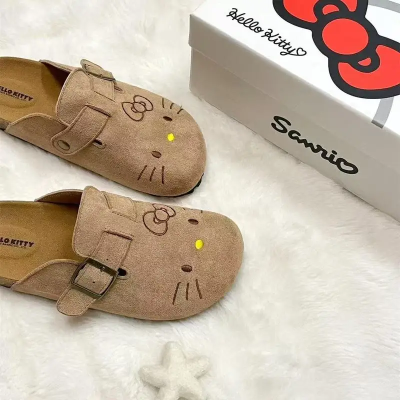 Olá kitty feminino bonito anime chinelos primavera outono sola grossa sapato plano confortável meia chinelo fora sapato boken presente da menina