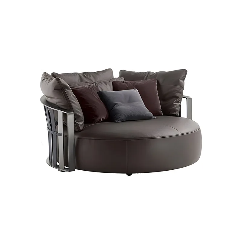 

Italian light luxury living room recliner stainless steel rotating large round sofa
