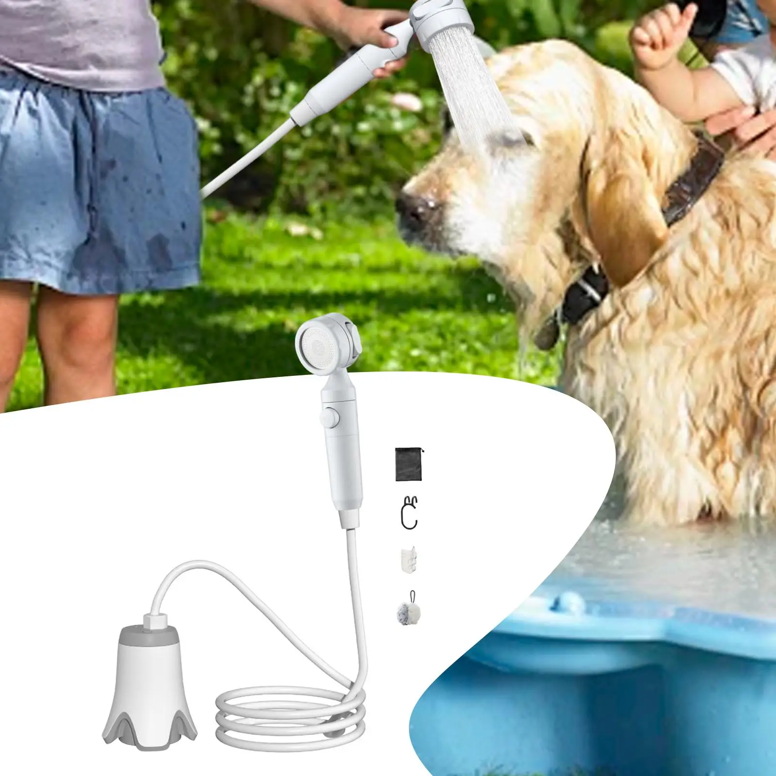 دش محمول للتخييم خفيف الوزن وقابل لإعادة الشحن مع خطاف وكوب شفط