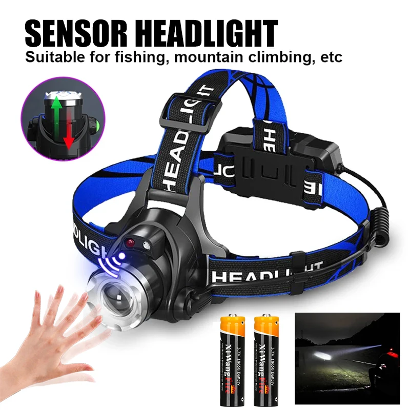 Powerful LED Induction Headlamp USB/DC Rechargeable Zoomable Head Flashlight Outdoor Camping Fishing Hunting Headlight