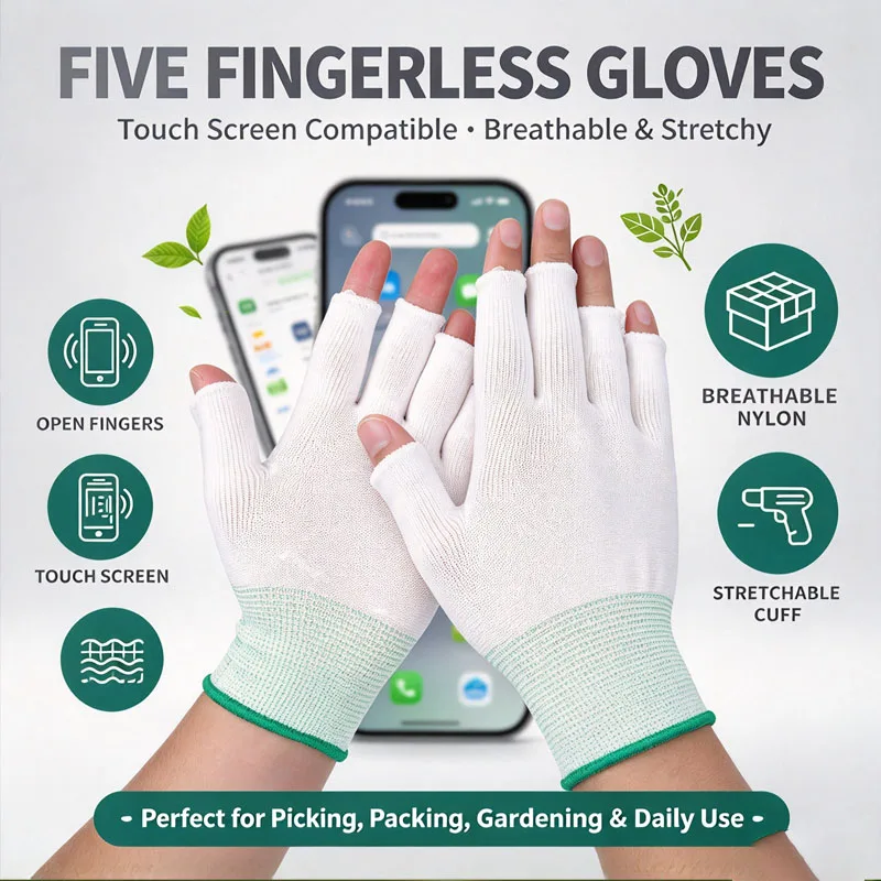Elastic Fingerless Gloves Half Finger Touchscreen Work Gloves for Picking Gardening Driving Cycling for Men Women Outdoor