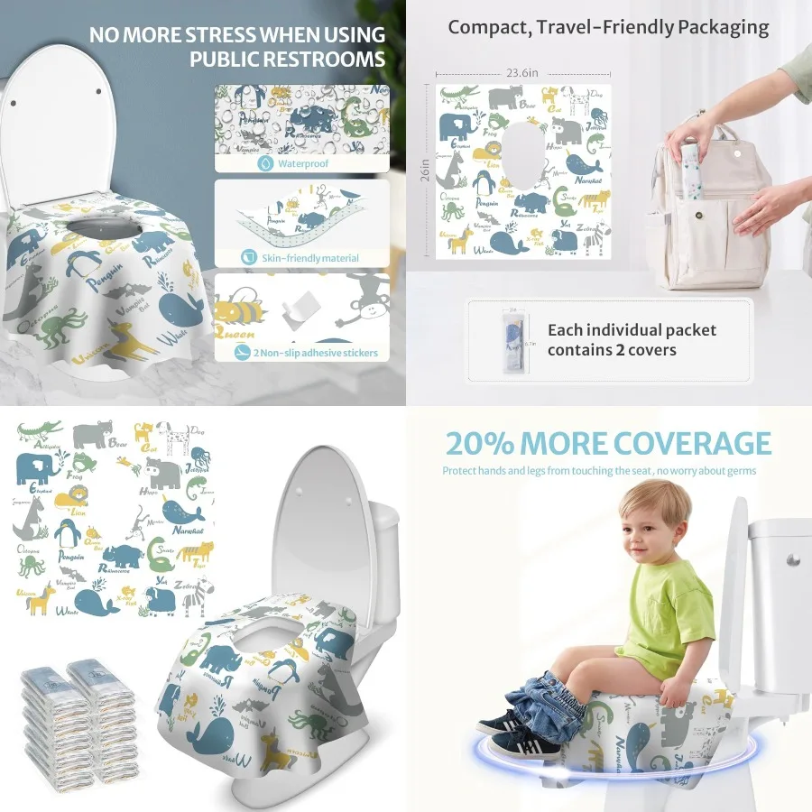 

Blissful Diary 20 Pcs Toilet Seat Covers Disposable for Toddlers Adults Extra Large Waterproof Portable Package for Travel Pott