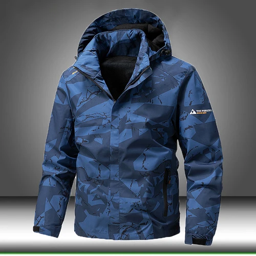 Imagen 1 del producto Chaqueta Softshell para exteriores para hombre, chaqueta impermeable con capucha y cremallera, cortavientos para senderismo y acampada, abrigos ligeros para primavera y otoño