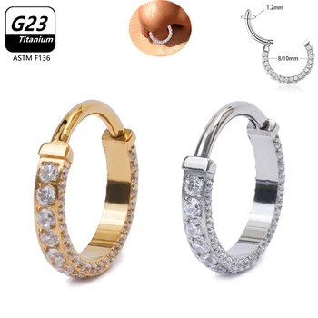 100% G23 titanyum zirkon menteşeli Segment Hoop küpe CZ taşlar Clicker yüzükler burun kıkırdak Tragus vücut piercing aksesuarları