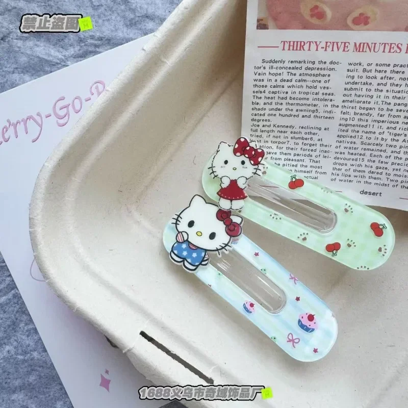 2 pezzi Hello Kitty Anime Kawaii Sanrio Ins moda fermaglio per capelli femminile simpatico cartone animato Ins rotto copricapo decorazione regali per ragazze