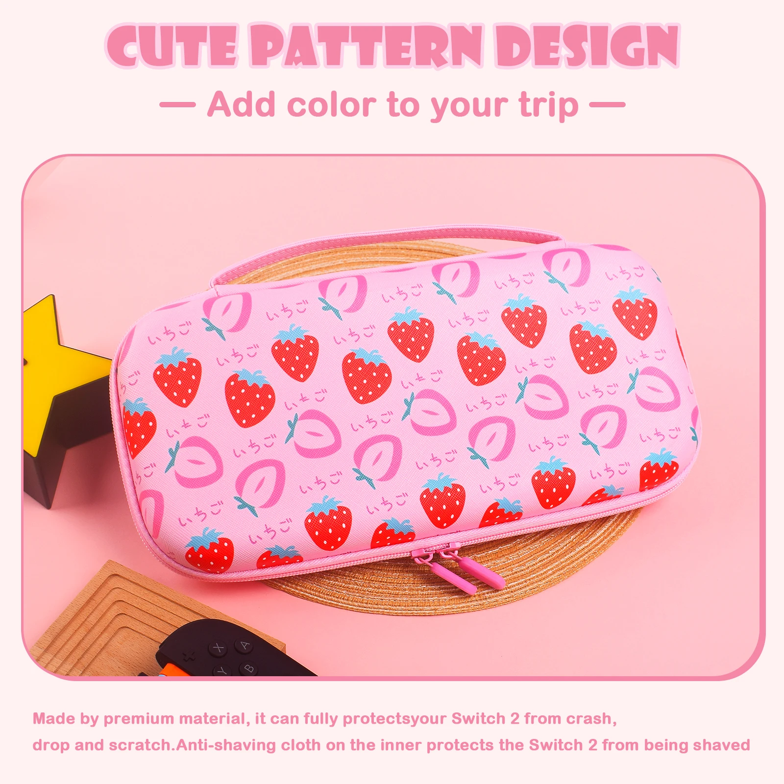 Дорожный чехол, портативный чехол, жесткий чехол для переключателя 2, консоль и сумка для хранения, аксессуары с изображением клубники