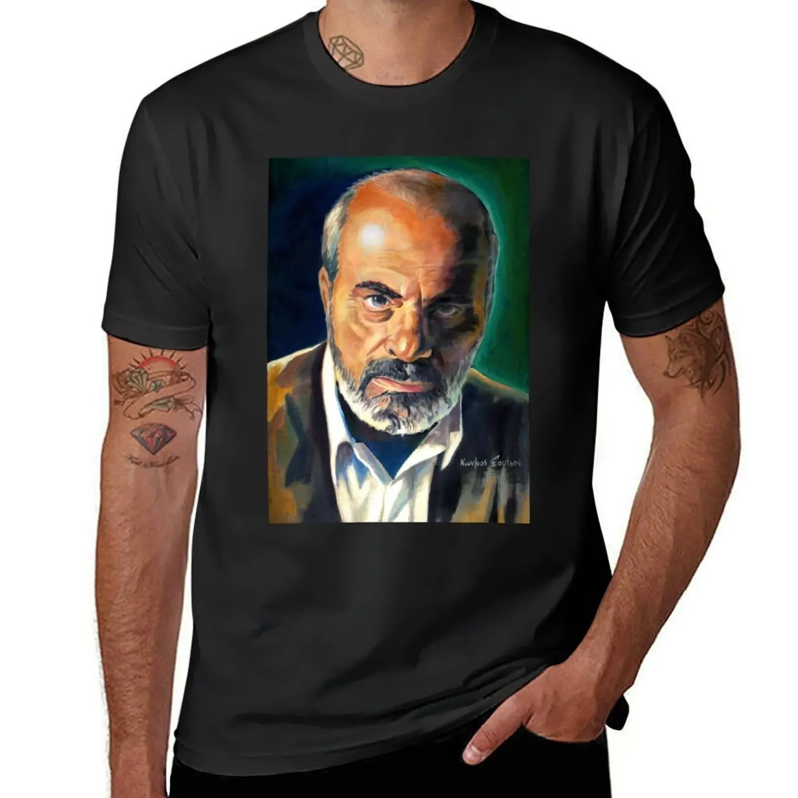 

Stelios Kazantzidis portrait painting T-Shirt korean fashion summer tops mens plain t shirts