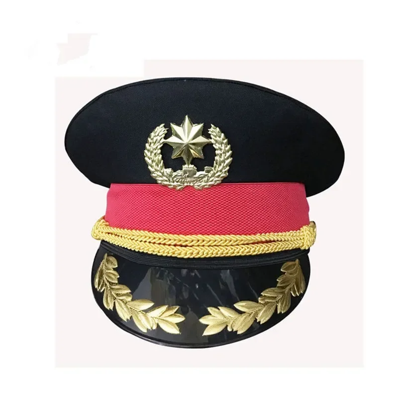 Cappello a cilindro del soldato di grano dorato Cappello rosso con finiture Cappello militare Cappello della polizia per cosplay Regali di festa di Natale di Halloween