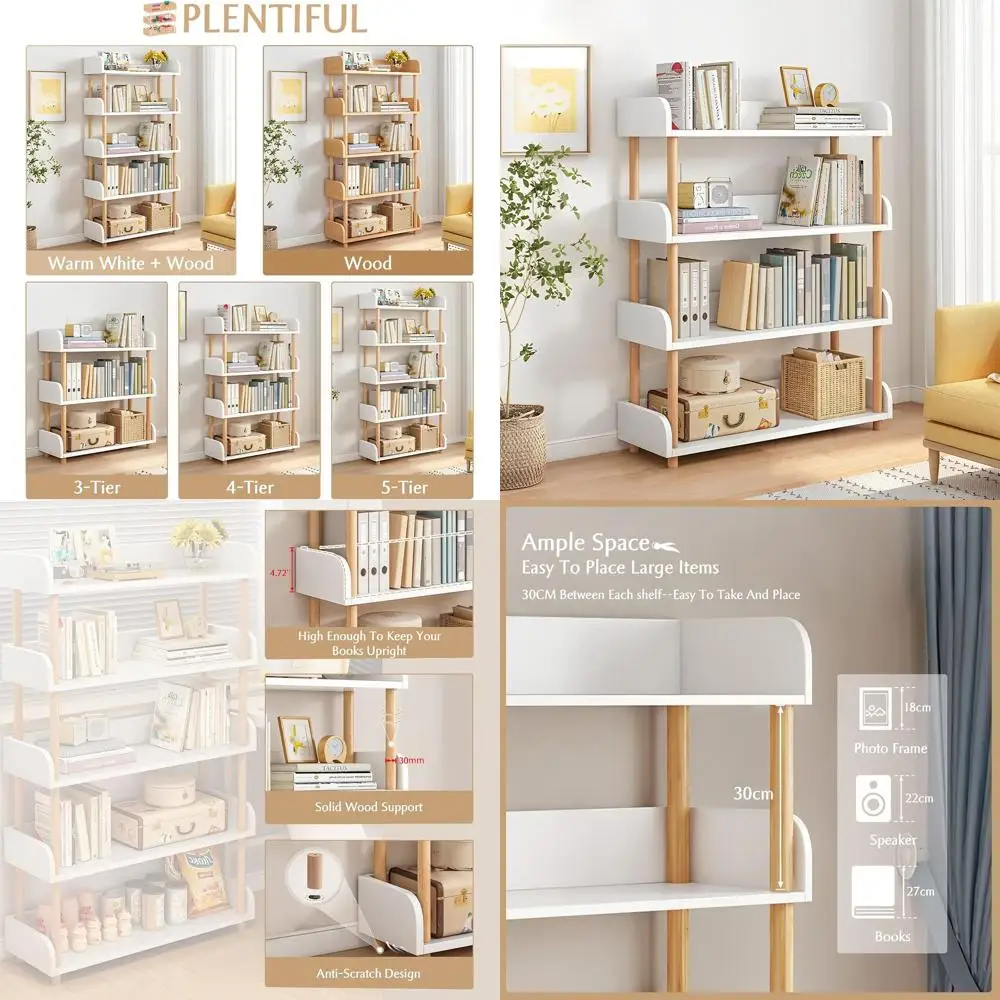 Modern 4-Tier Open Bookshelf - Wooden Display Storage Cabinet with Solid Frame, Warm White for Home/Office Use
