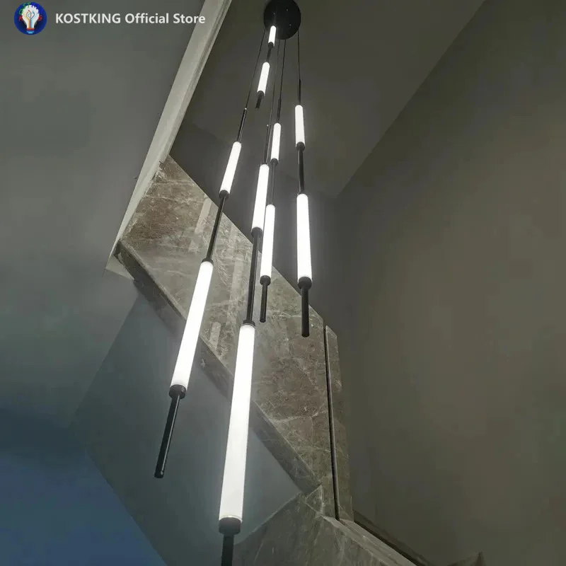 

Современная люстра в стиле минимализм, светодиодная чердачная вилла, потолочные подвесные светильники, дизайнерская лампа, скандинавская подвесная длинная лестница