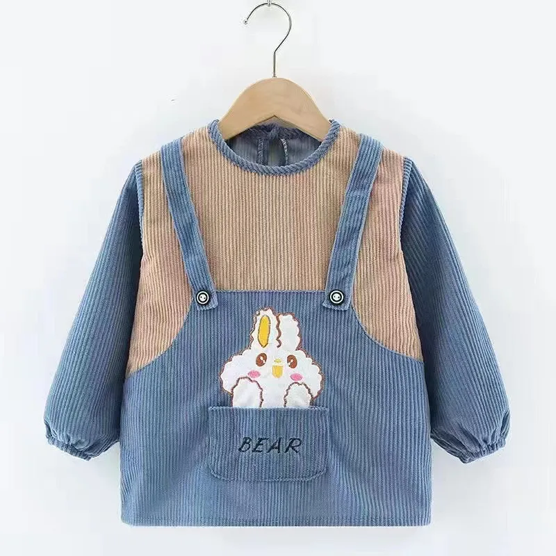 Baby Long Sleeved Bibs Children Toddler Bibs Art Crafts Corduroy Mealtime Protection Washable Easy Clean Smock for Kid