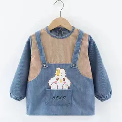 Baby Long Sleeved Bibs Children Toddler Bibs Art Crafts Corduroy Mealtime Protection Washable Easy Clean Smock for Kid