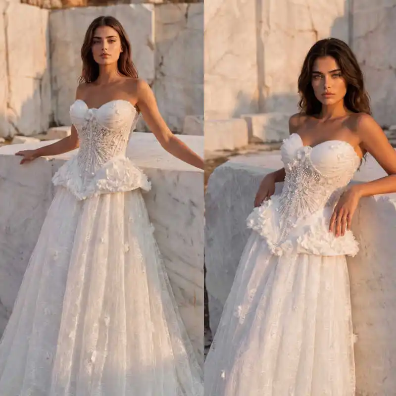 Gorgeous Wedding Dresses Sleeveless Sweetheart Appliques Diamond Sequins A Line Wedding Bride Gown Vestidos De Novia Customized