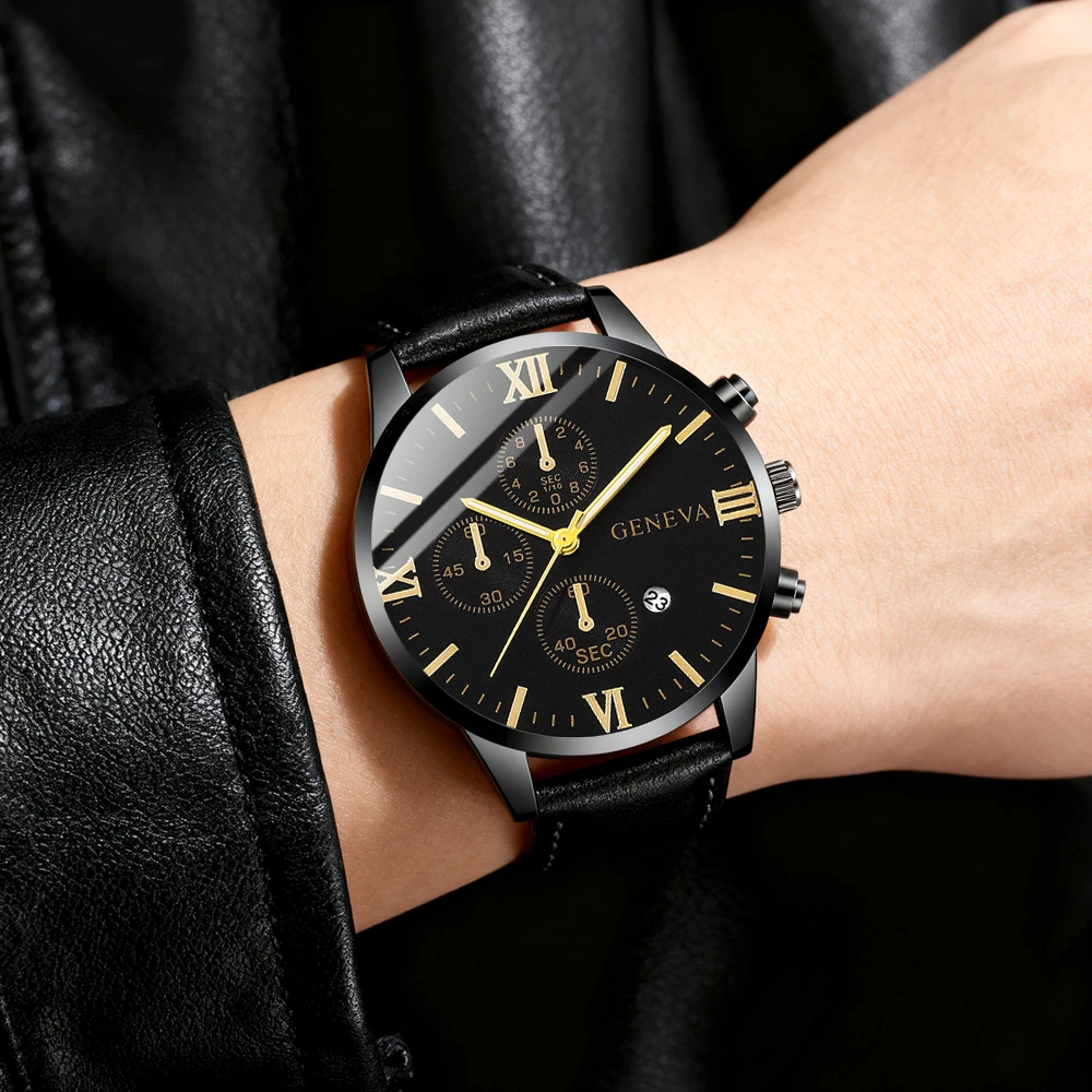 Fashionable new men's quartz watch PU leather watch, suitable for daily wear and holiday gifts