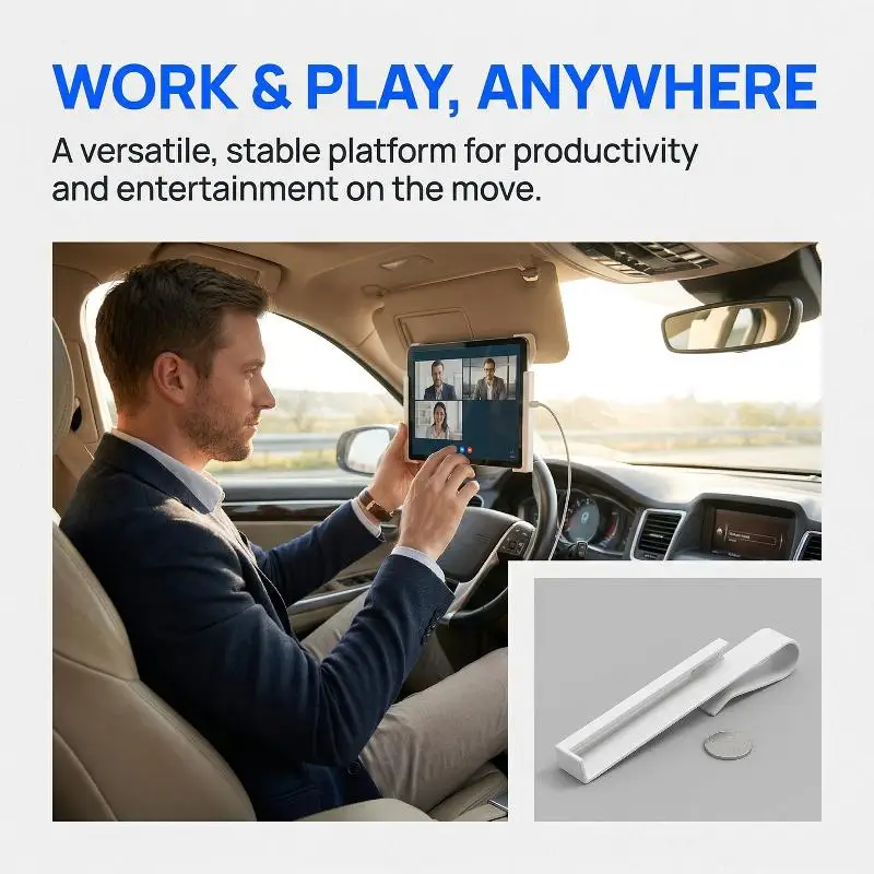 Universal Car Sun Visor Phone/Tablet Holder (With Charging Port),Adjustable White Clip Suitable For Most Car Models,L-Shaped