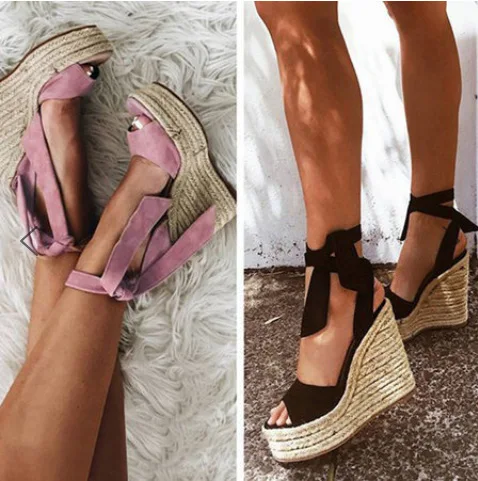 2023 lato Handmade sandał sprzedaż buty damskie wysokie obcasy krzyż garnitur kobiet beżowy espadryle platformy oddychające drewniaki Wedge