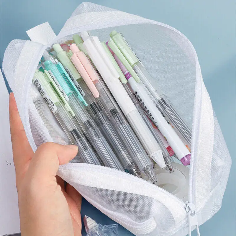 Transparent Pencil Case Student Mesh Stationery Bag Double Layered Pencil Bag Organizers Stationery Gifts School Supplies