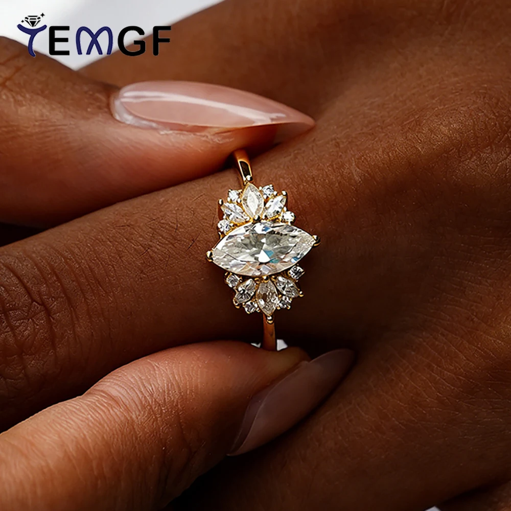 

TEMGF 1CT Marquise Cut Zircon/Moissanite Ring for Women S925 Silver Wedding Party Shiny Luxury Jewelry birthday Anniversary Gift