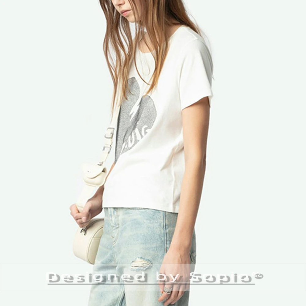 

Heart Strass T-Shirt Women Summer Clothes Short Sleeve Crew Neck Loose Tees Tops Lady Fashion T-Shirts Streetwear 2026 New