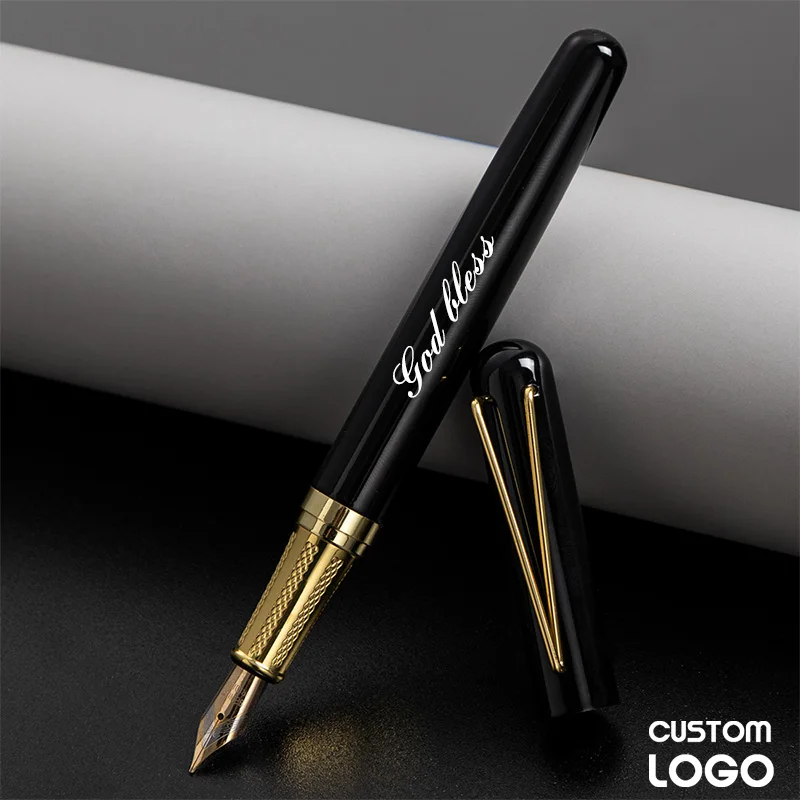 2pcs New Fashion Metal Business Fountain Pens Personalized Custom Logo Titanium Pointed V-shaped Pen Cap School Office  Gift