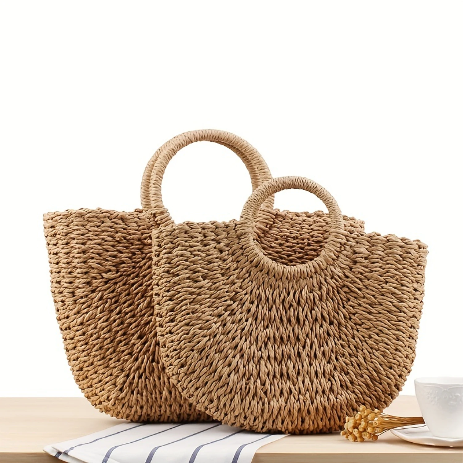 

Woven Summer Beach Bag, Bohemia Vacation Rattan Handbag, Large Capacity Basket