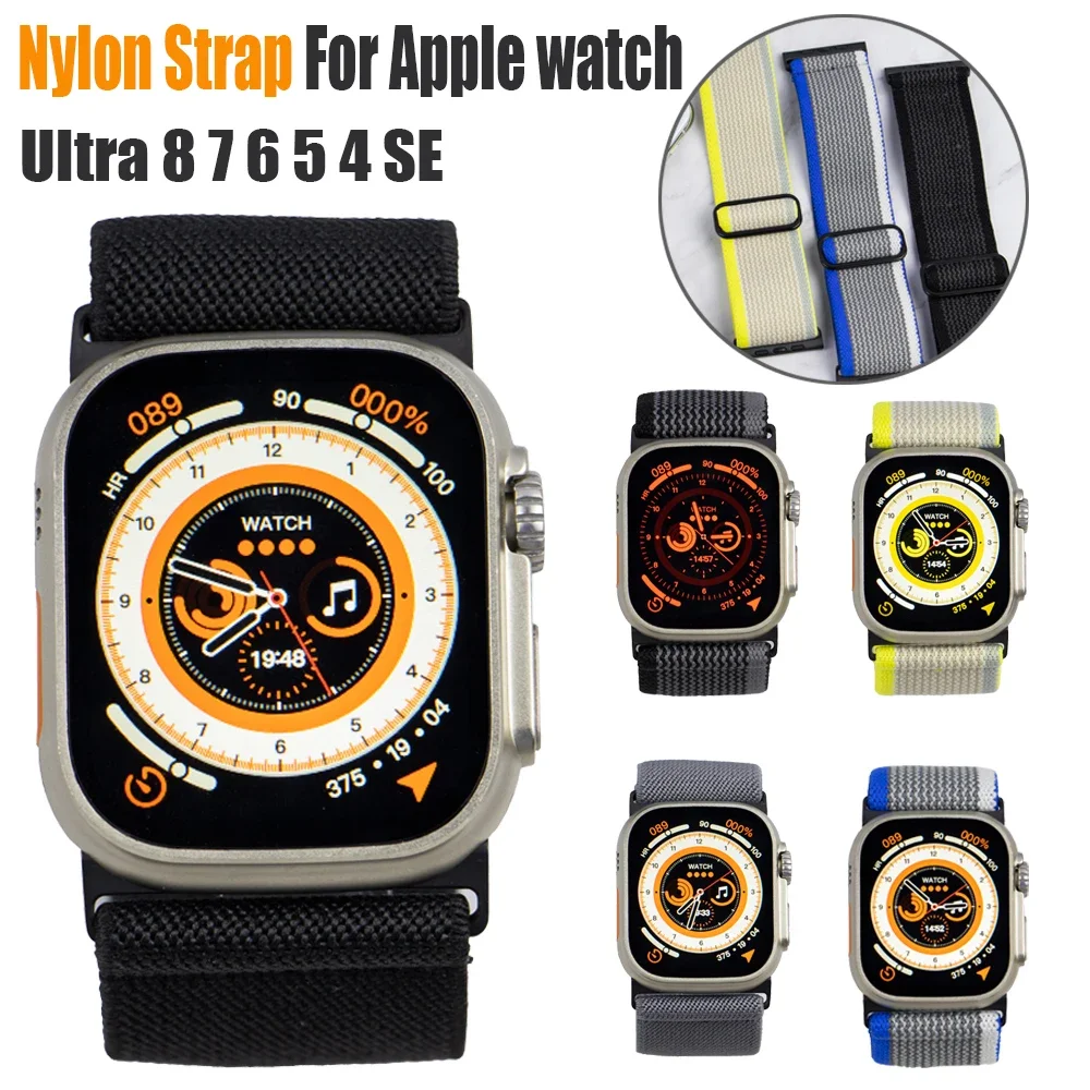 Nylon Strap For Apple watch Ultra 49MM Wide Version Braided Loop Adjustable Elastic Band iWatch 8 7 6 5 4 SE 45mm 41mm 44mm 40mm