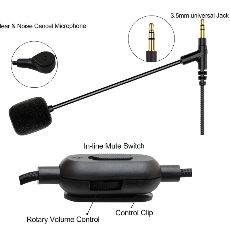 3.5mm Male Volume Boom Mic Cable For SONY WH-1000XM4/1000XM3 ClearSpeak Universal Cable With Boom Microphone Cords N0HC